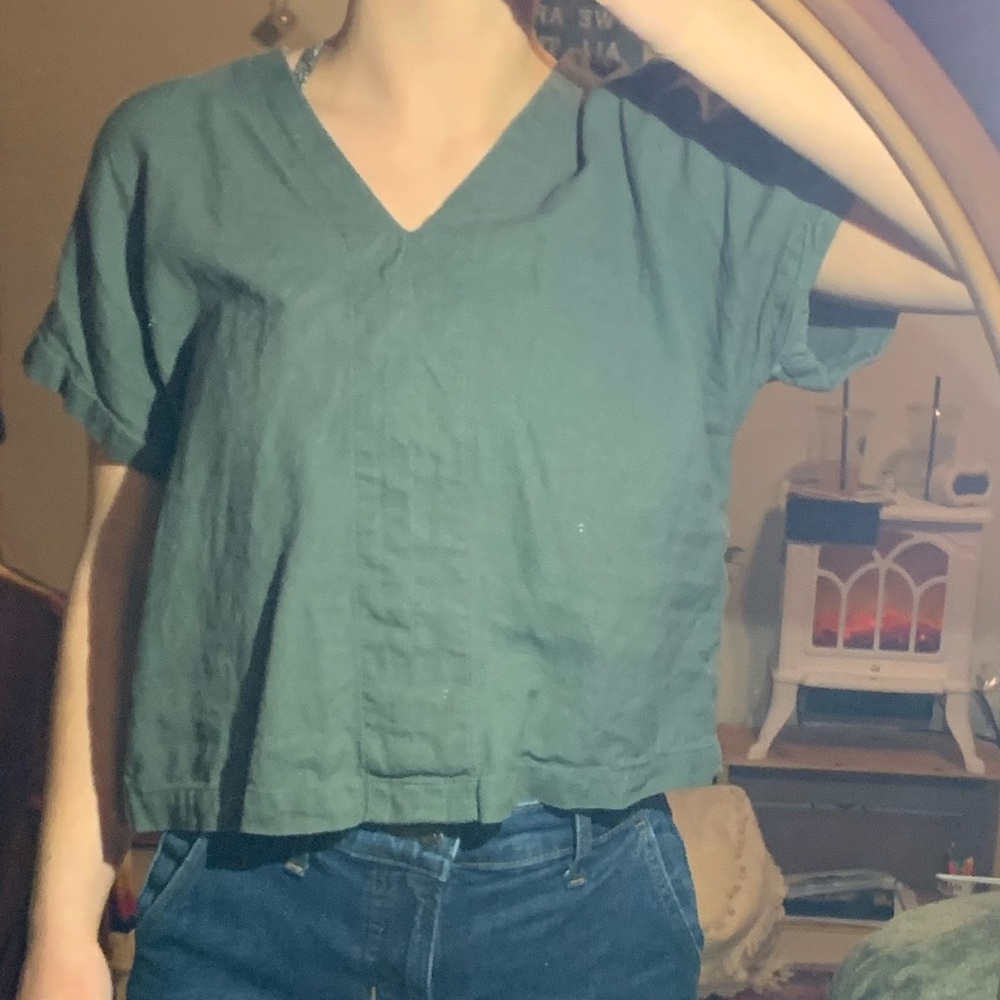 Universal thread linen green short sleeve blouse